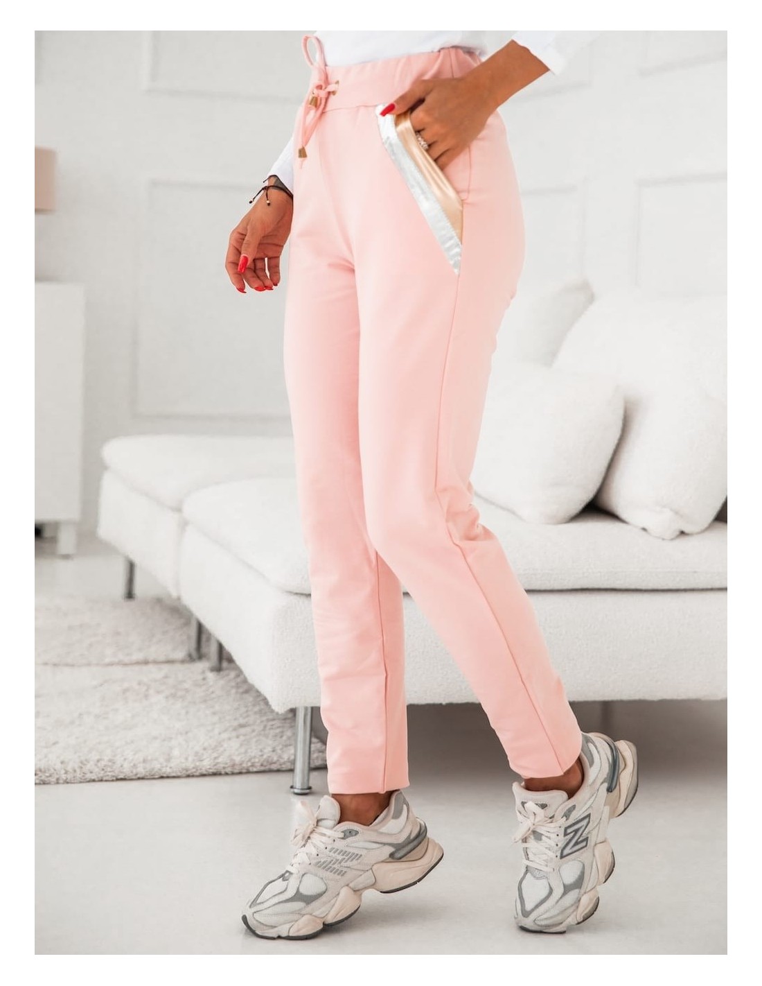 Pantaloni de trening bumbac pudrat dama 0560 - Magazin online - Boutique